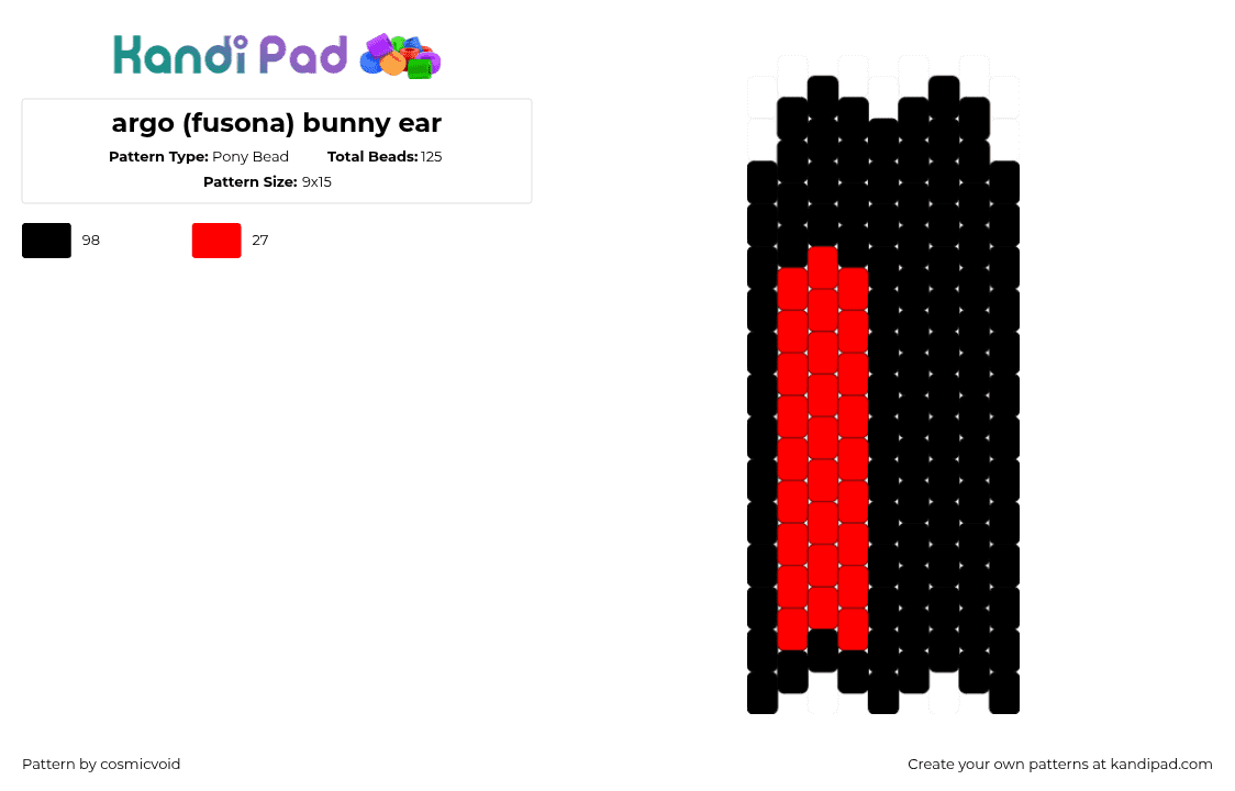 argo (fusona) bunny ear - Pony Bead Pattern by cosmicvoid on Kandi Pad - black,icp