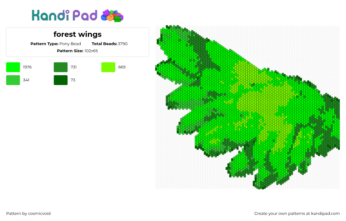 forest wings - Pony Bead Pattern by cosmicvoid on Kandi Pad - green