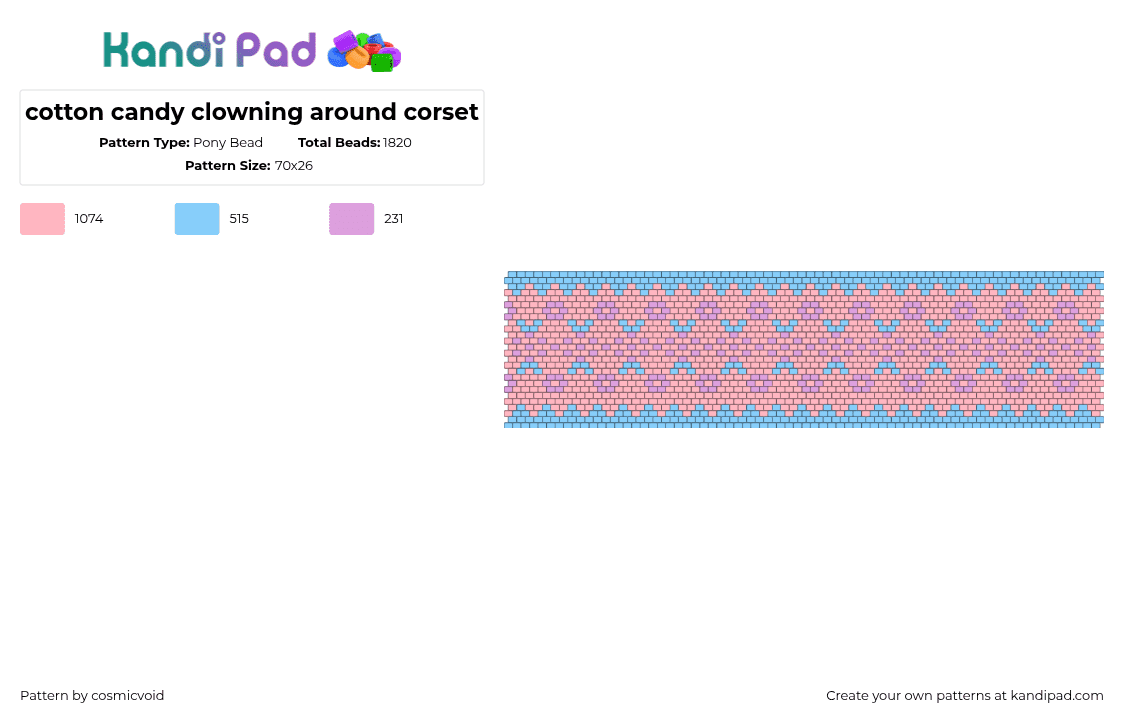 cotton candy clowning around corset - Pony Bead Pattern by cosmicvoid on Kandi Pad - light blue,pink