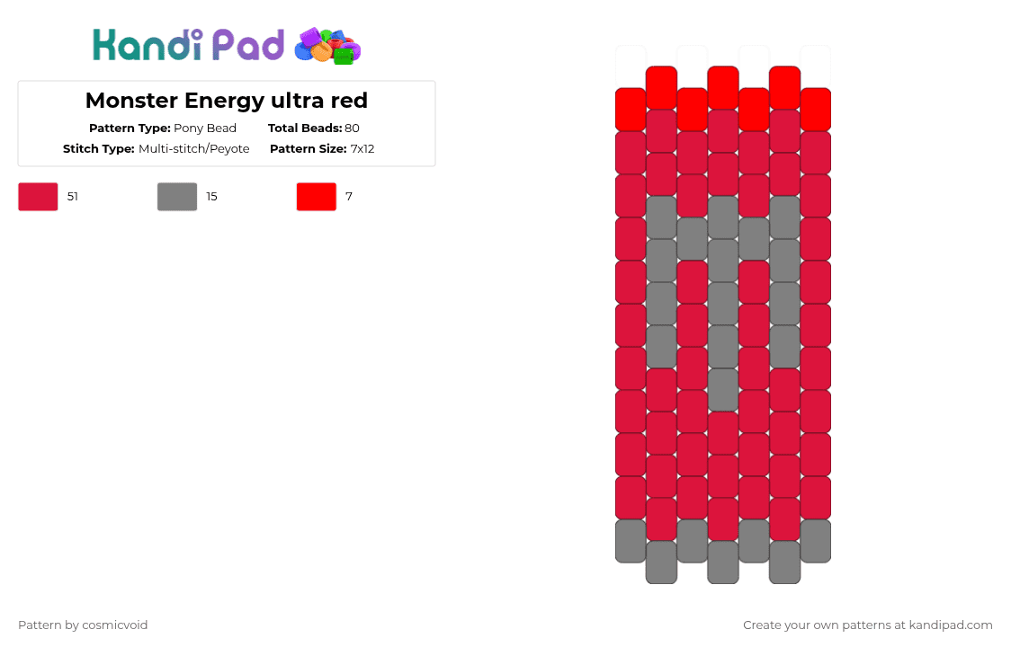 Monster Energy ultra red - Pony Bead Pattern by cosmicvoid on Kandi Pad - gray,red