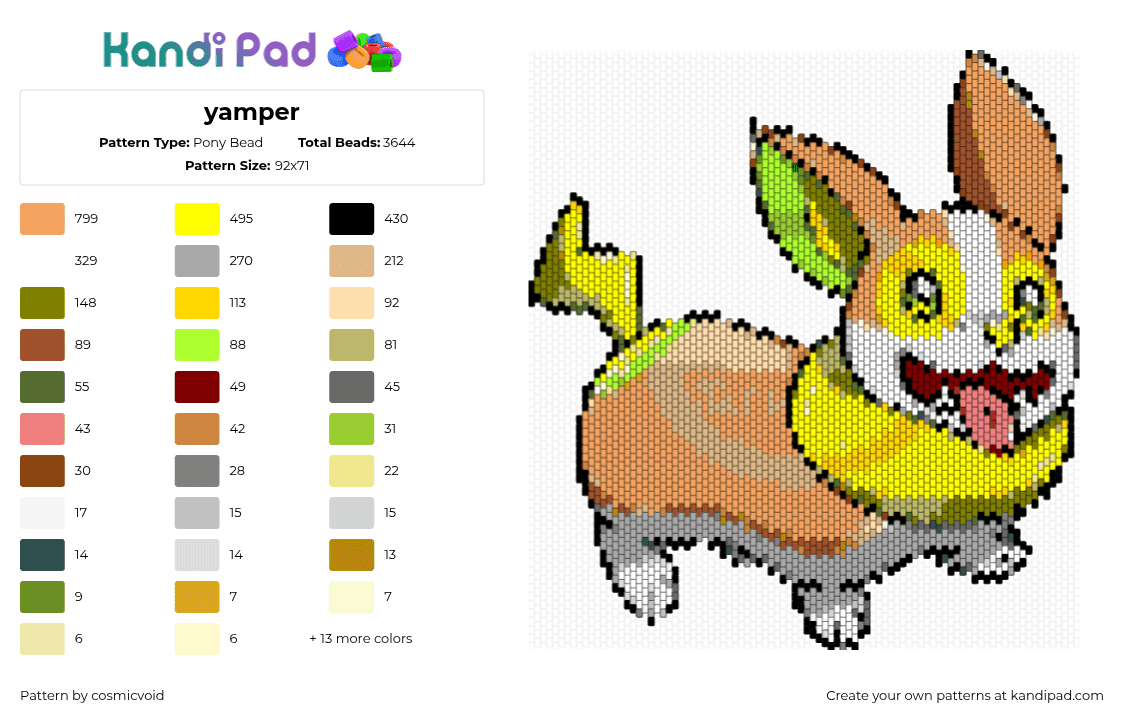 yamper - Pony Bead Pattern by cosmicvoid on Kandi Pad - 