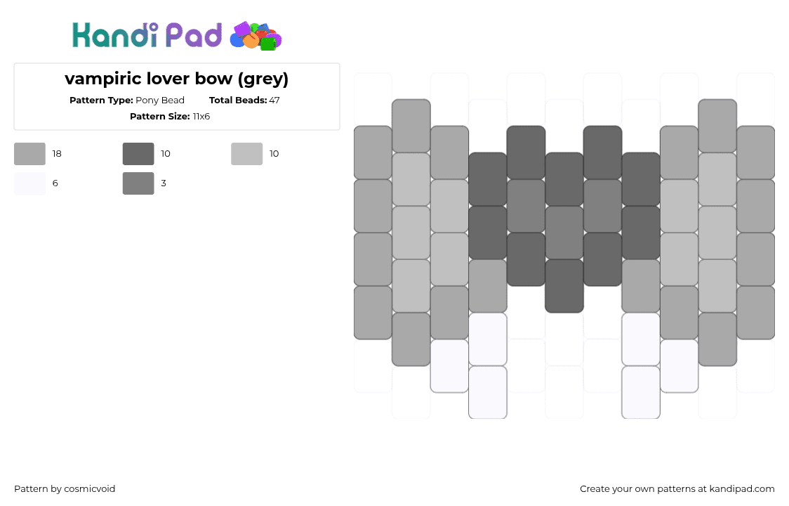 vampiric lover bow (grey) - Pony Bead Pattern by cosmicvoid on Kandi Pad - gray,beige