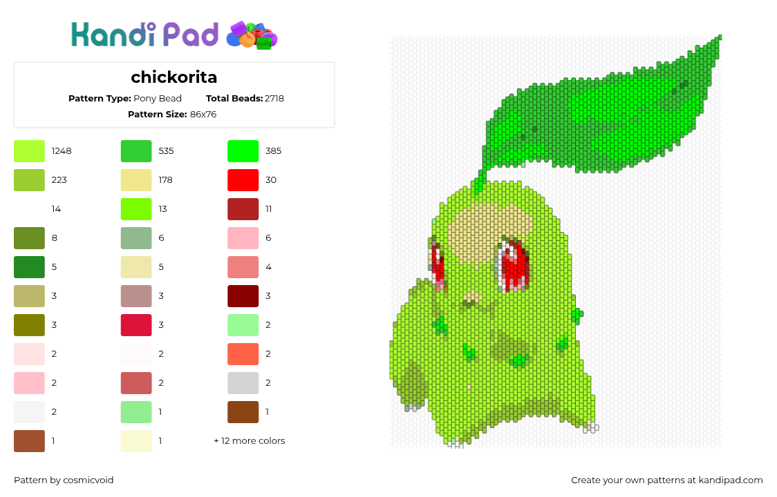 chickorita - Pony Bead Pattern by cosmicvoid on Kandi Pad - 