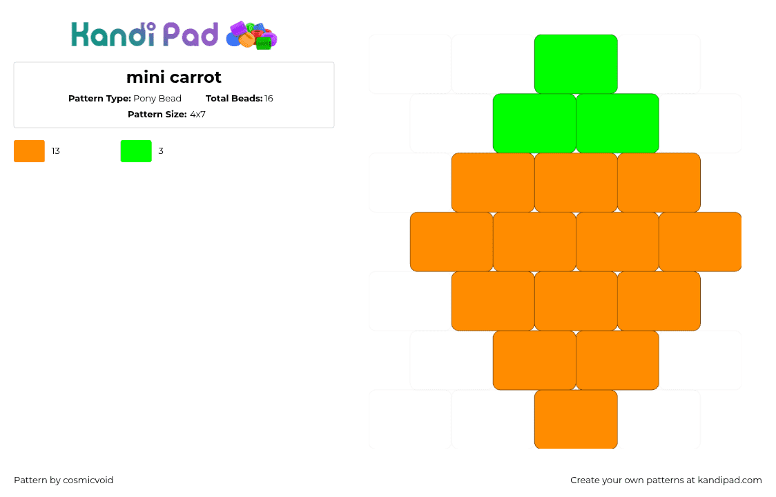 mini carrot - Pony Bead Pattern by cosmicvoid on Kandi Pad - carrot,vegetable,food,simple,charm,orange,green