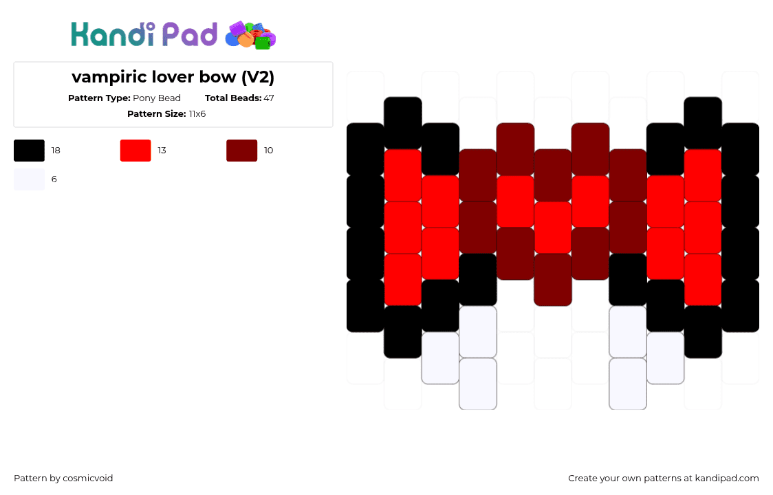 vampiric lover bow (V2) - Pony Bead Pattern by cosmicvoid on Kandi Pad - red,brown