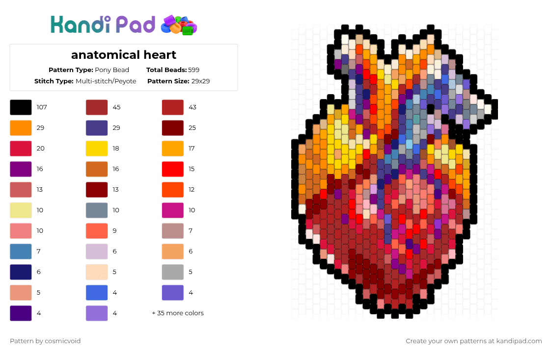 anatomical heart - Pony Bead Pattern by cosmicvoid on Kandi Pad - red,orange,pink,purple