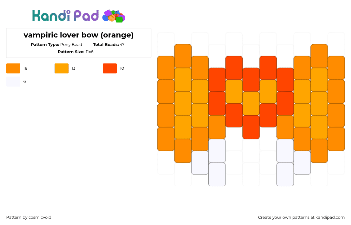 vampiric lover bow (orange) - Pony Bead Pattern by cosmicvoid on Kandi Pad - orange
