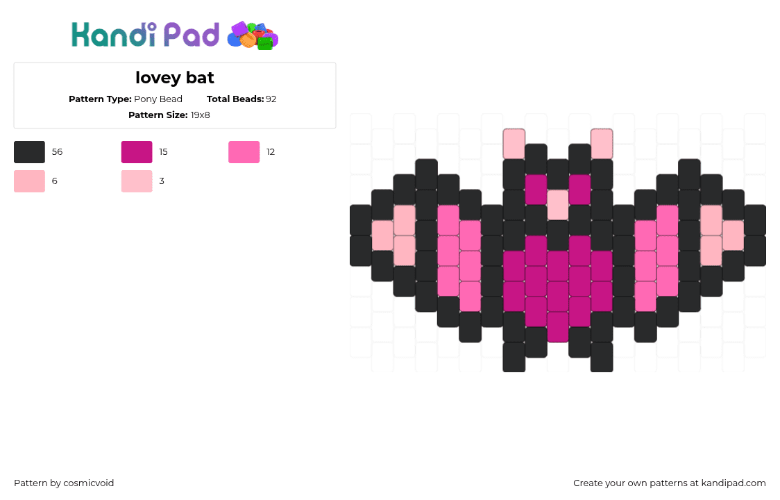 lovey bat - Pony Bead Pattern by cosmicvoid on Kandi Pad - black,pink