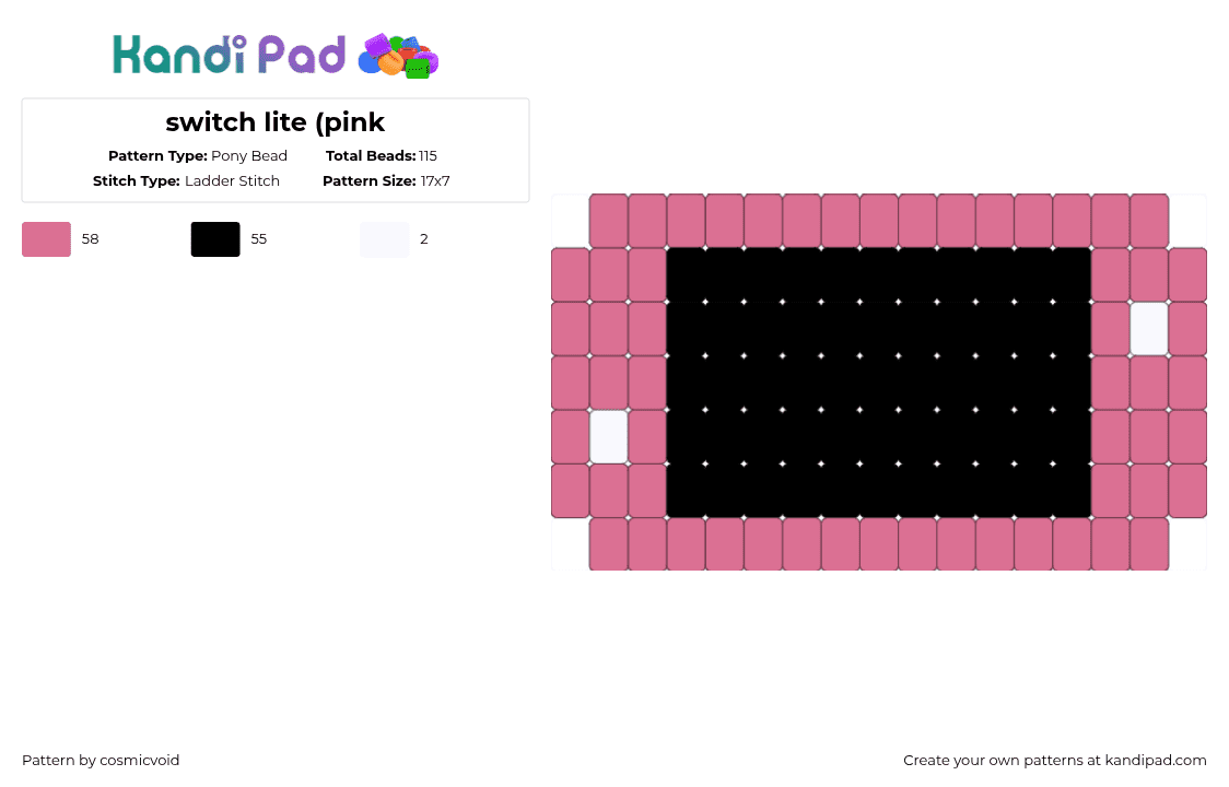 switch lite (pink - Pony Bead Pattern by cosmicvoid on Kandi Pad - pink