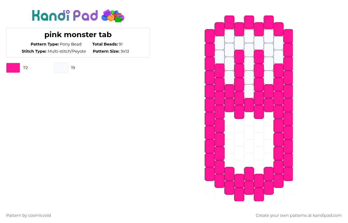 pink monster tab - Pony Bead Pattern by cosmicvoid on Kandi Pad - pink