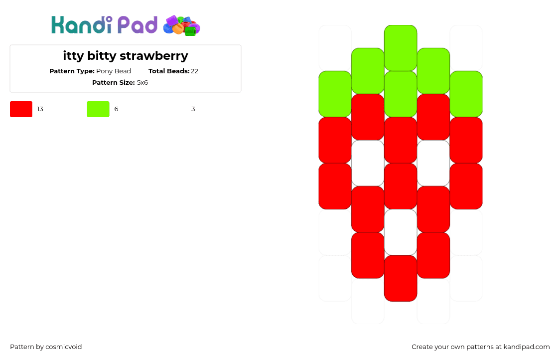 itty bitty strawberry - Pony Bead Pattern by cosmicvoid on Kandi Pad - red,green