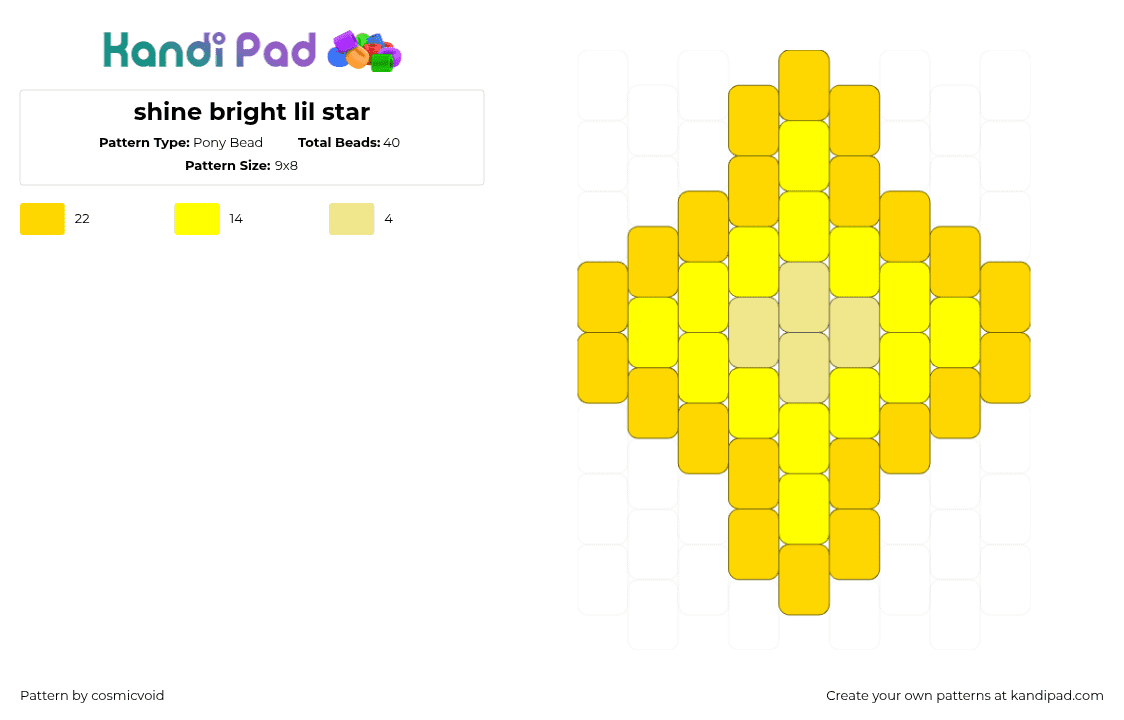 shine bright lil star - Pony Bead Pattern by cosmicvoid on Kandi Pad - star,bright,simple,charm,yellow