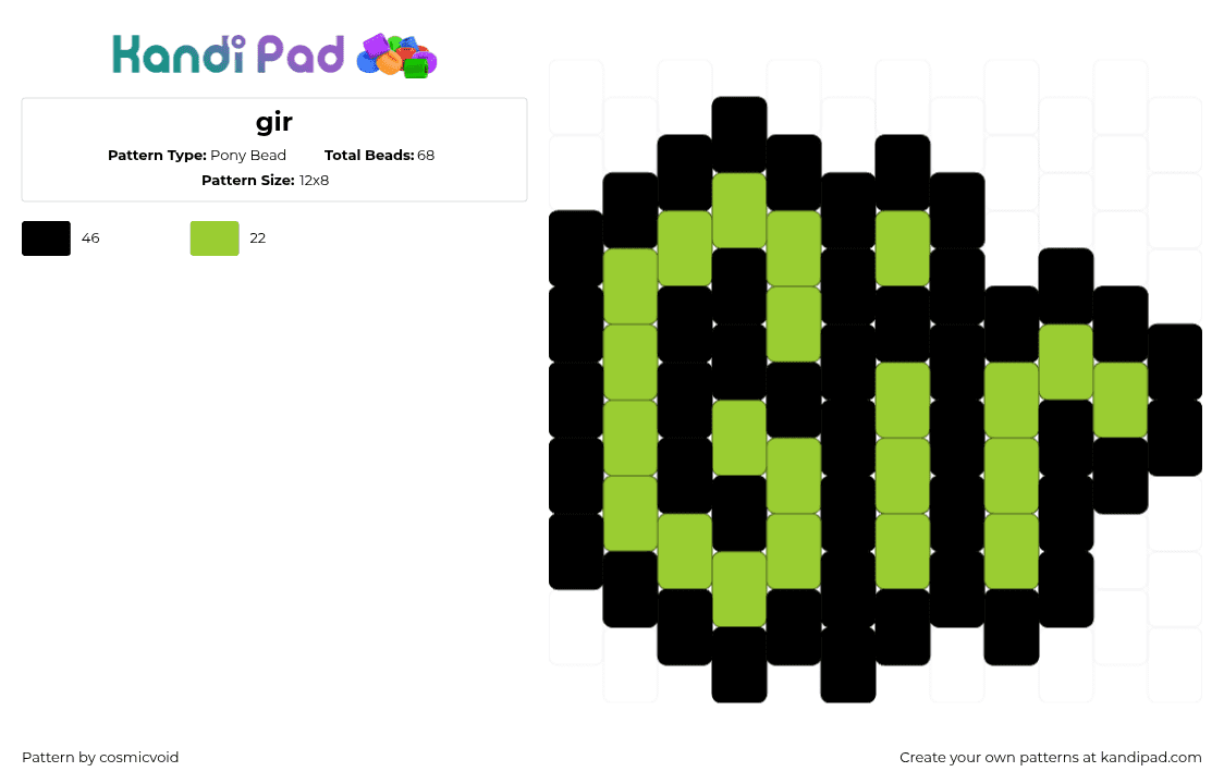 gir - Pony Bead Pattern by cosmicvoid on Kandi Pad - gir,invader zim,name,text,cartoon,tv show,charm,green,black