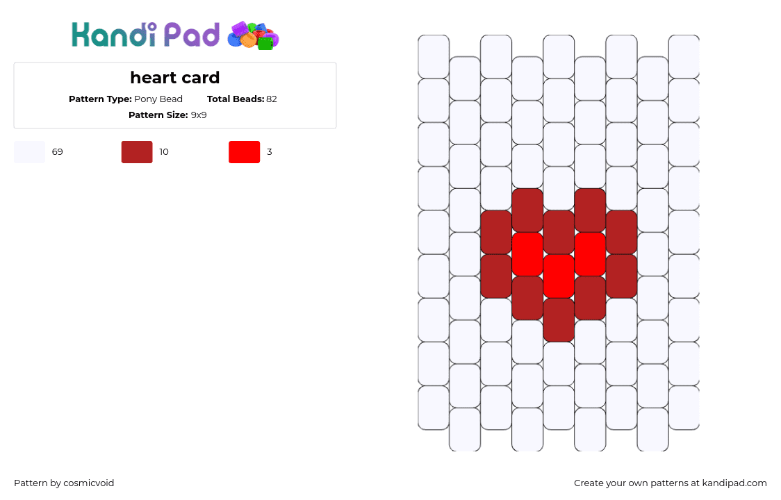 heart card - Pony Bead Pattern by cosmicvoid on Kandi Pad - card,hearts,gaming,red,white