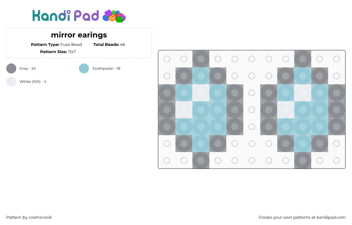 mirror earings - Fuse Bead Pattern by cosmicvoid on Kandi Pad - mirror,earrings,jewelry,simple,light blue,gray