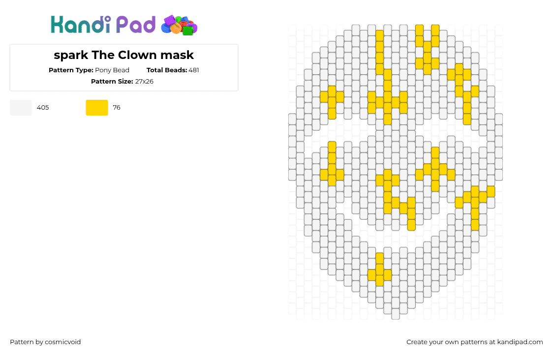 spark The Clown mask - Pony Bead Pattern by cosmicvoid on Kandi Pad - white