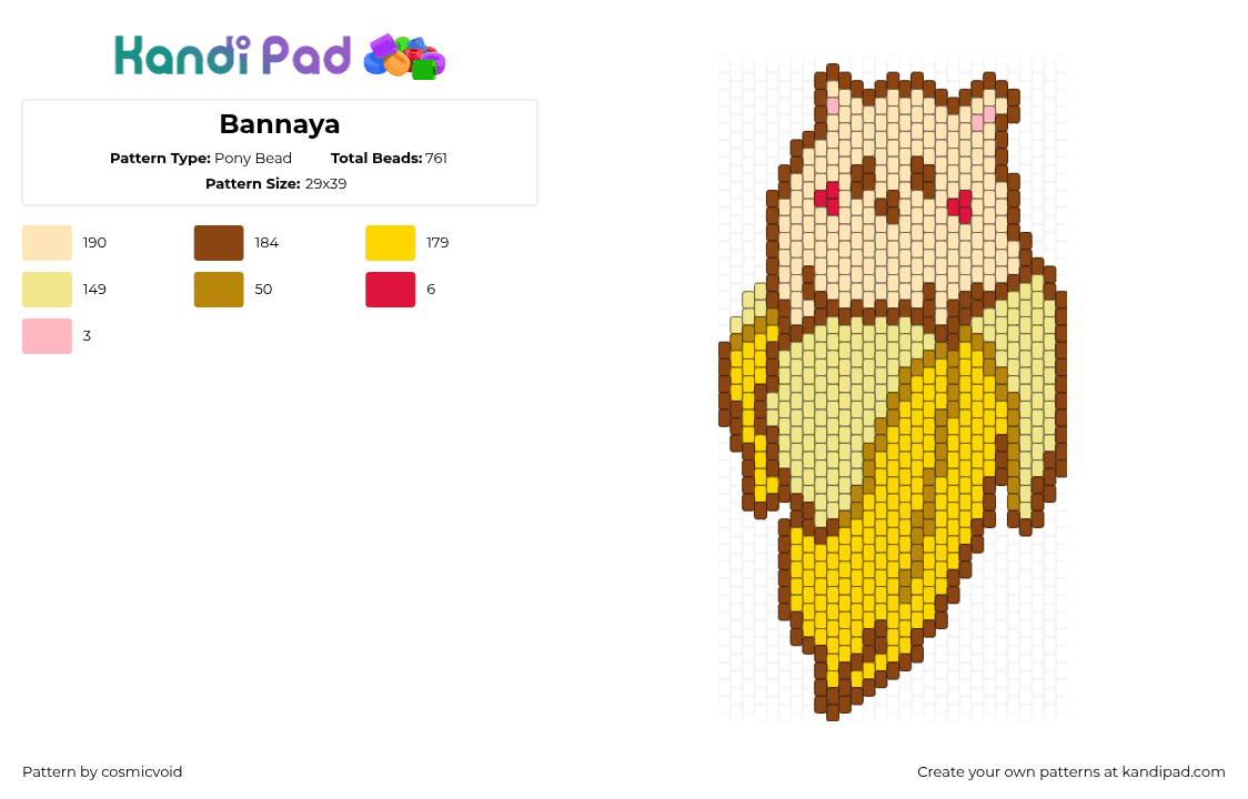 Bannaya - Pony Bead Pattern by cosmicvoid on Kandi Pad - yellow,red,beige