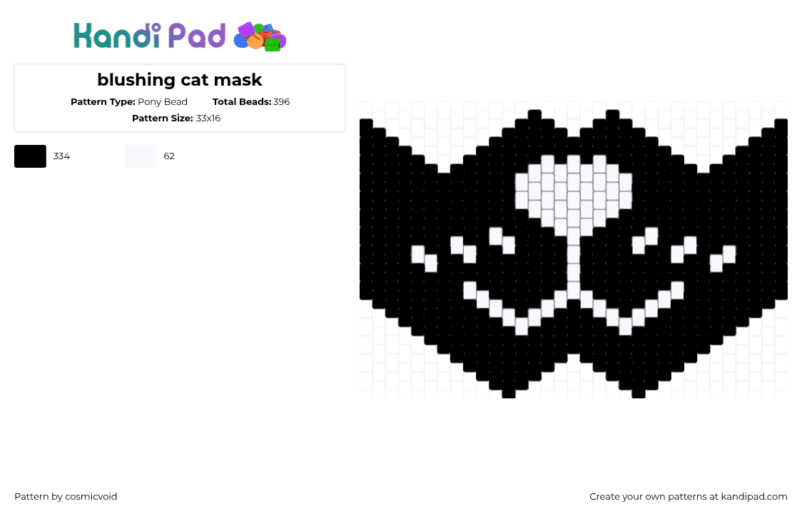 blushing cat mask - Pony Bead Pattern by cosmicvoid on Kandi Pad - black