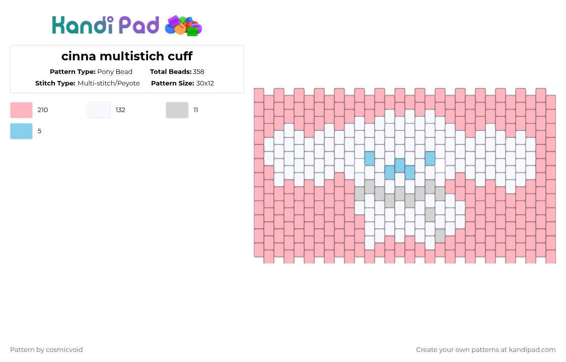 cinna multistich cuff - Pony Bead Pattern by cosmicvoid on Kandi Pad - pink