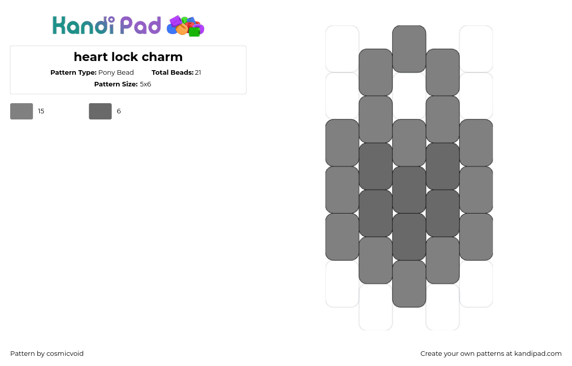 heart lock charm - Pony Bead Pattern by cosmicvoid on Kandi Pad - lock,heart,simple,charm,gray