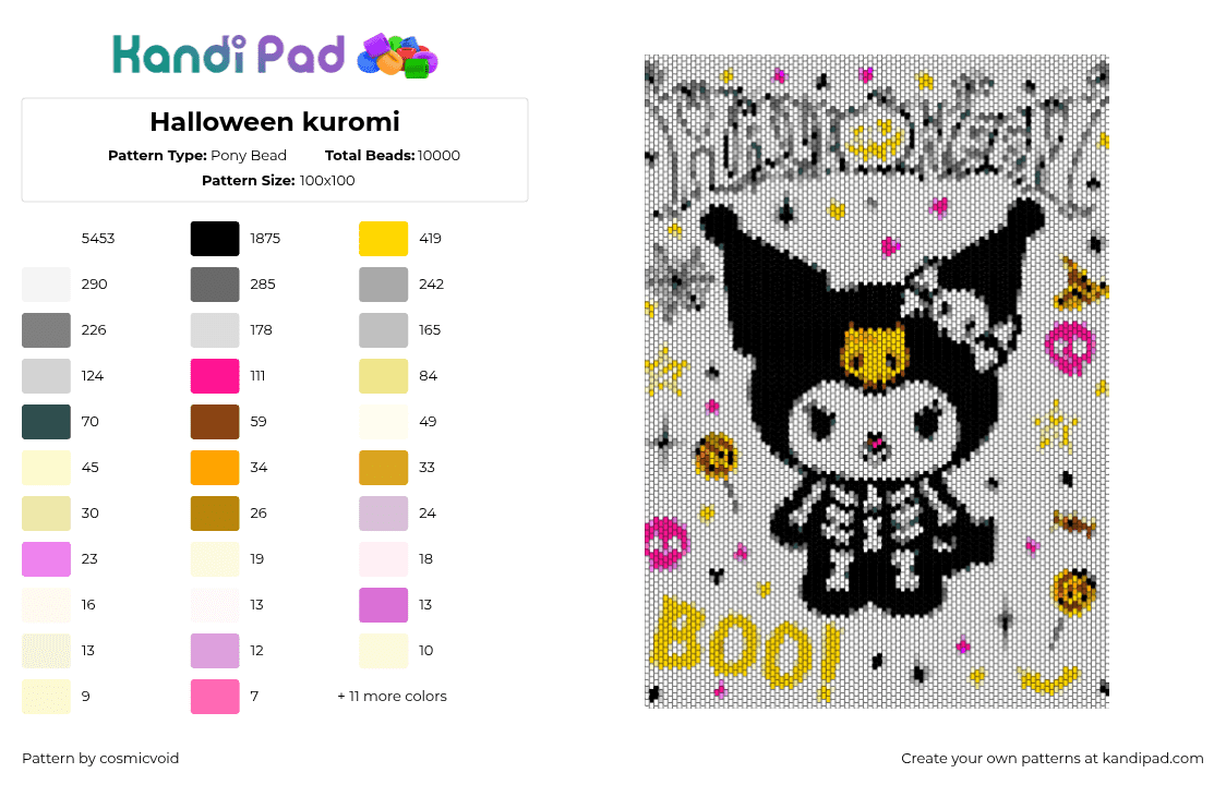 Halloween kuromi - Pony Bead Pattern by cosmicvoid on Kandi Pad - 