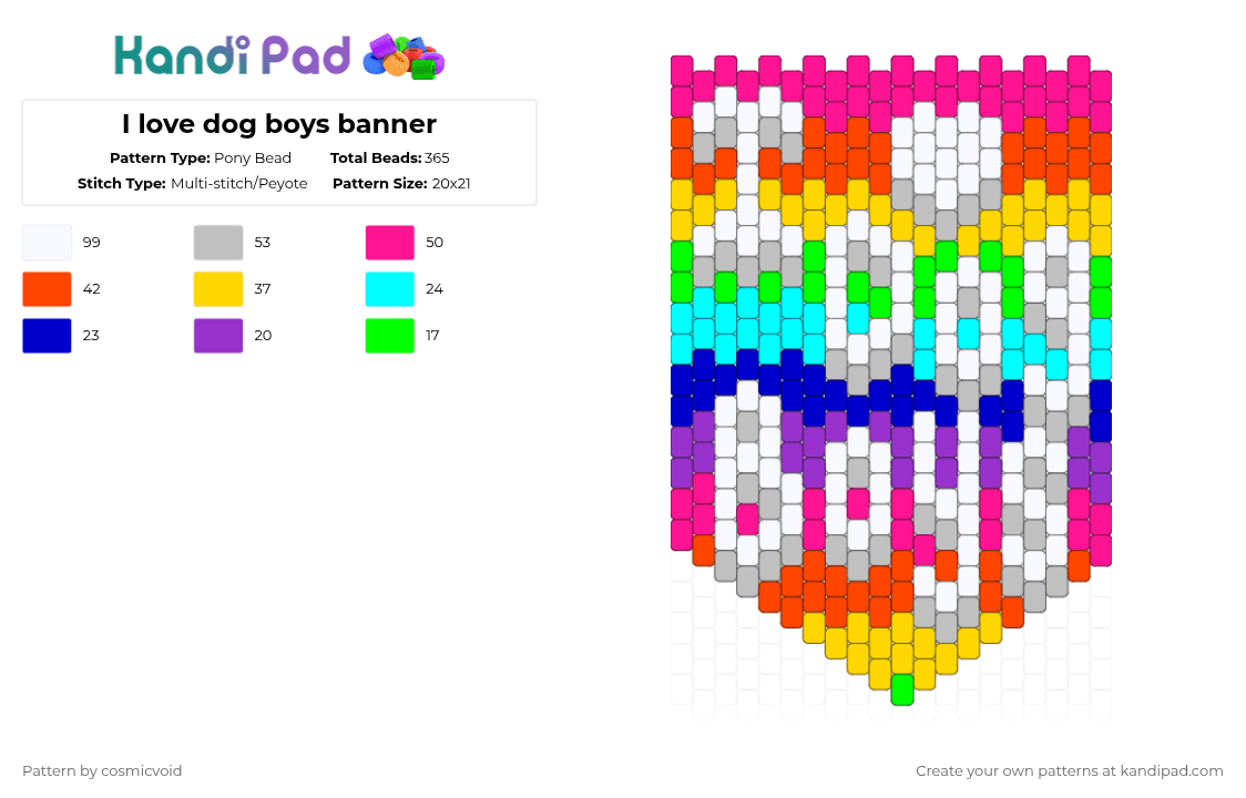 I love dog boys banner - Pony Bead Pattern by cosmicvoid on Kandi Pad - red,purple,colorful,banner,text,rainbow