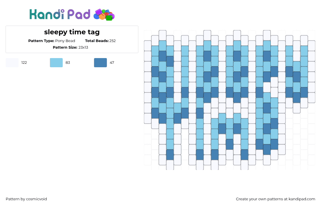 sleepy time tag - Pony Bead Pattern by cosmicvoid on Kandi Pad - light blue,blue