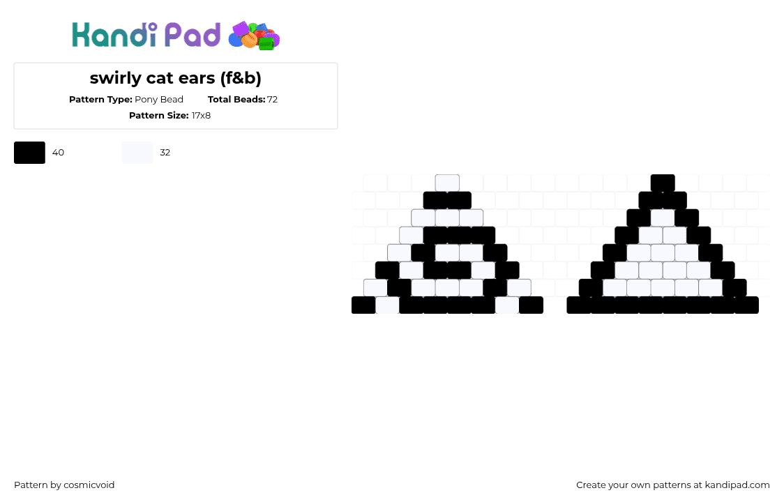 swirly cat ears (f&b) - Pony Bead Pattern by cosmicvoid on Kandi Pad - black,white