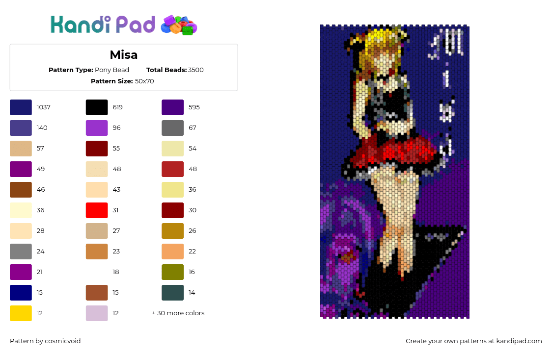 Misa - Pony Bead Pattern by cosmicvoid on Kandi Pad - 