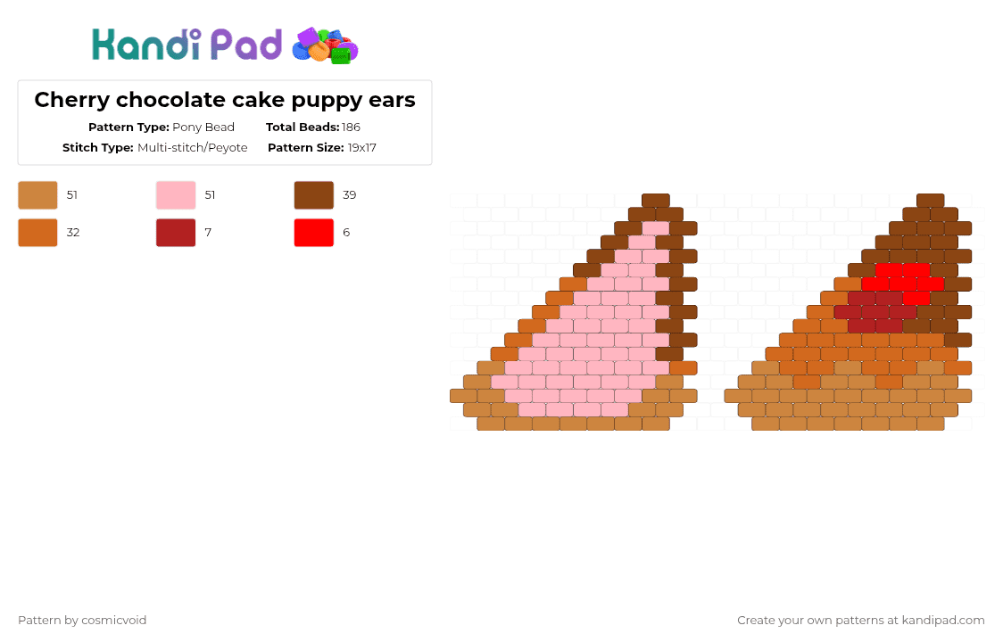Cherry chocolate cake puppy ears - Pony Bead Pattern by cosmicvoid on Kandi Pad - orange,puppy ears,ears