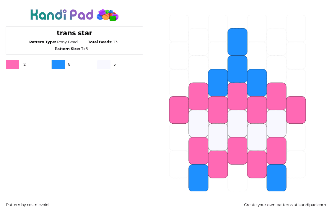trans star - Pony Bead Pattern by cosmicvoid on Kandi Pad - trans,pride,star,charm,pink,light blue