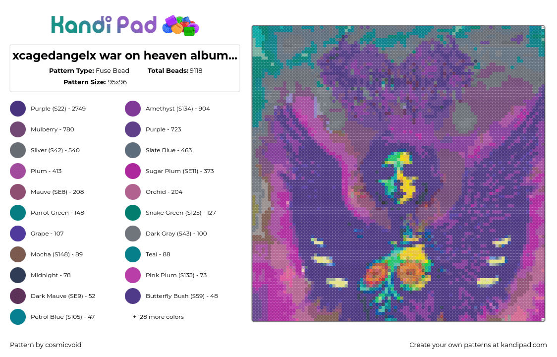 xcagedangelx war on heaven album cover - Fuse Bead Pattern by cosmicvoid on Kandi Pad - war on heaven,xcagedangelx,album,music,purple,teal