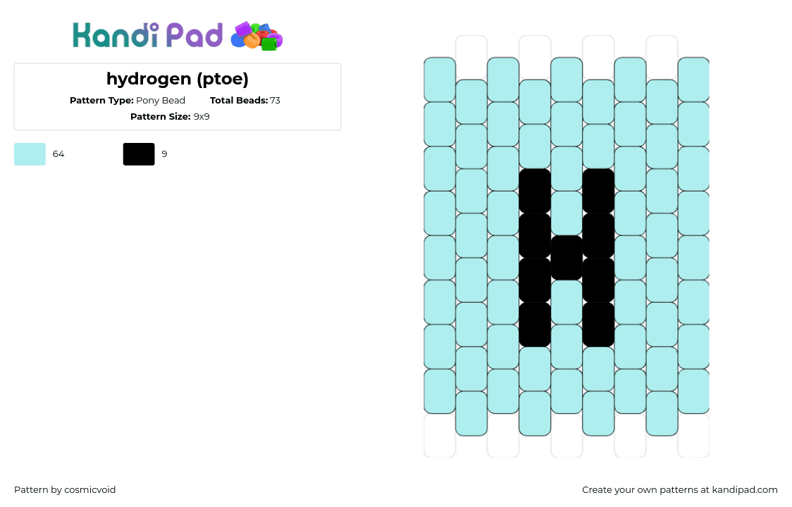 hydrogen (ptoe) - Pony Bead Pattern by cosmicvoid on Kandi Pad - hydrogen,element,science,periodic table,chemistry,simple,charm,teal,black