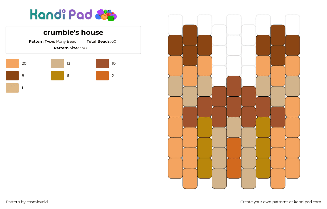 crumble\'s house - Pony Bead Pattern by cosmicvoid on Kandi Pad - house,crumble,sakuras toy box,charm,brown,tan