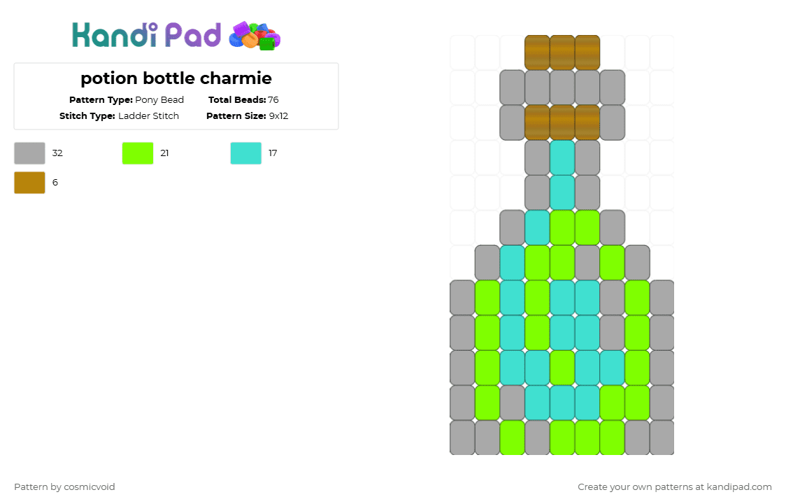 potion bottle charmie - Pony Bead Pattern by cosmicvoid on Kandi Pad - beige,green