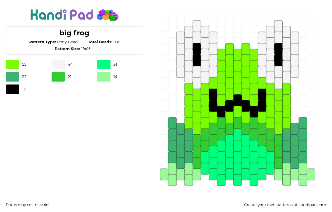 big frog - Pony Bead Pattern by cosmicvoid on Kandi Pad - green,teal