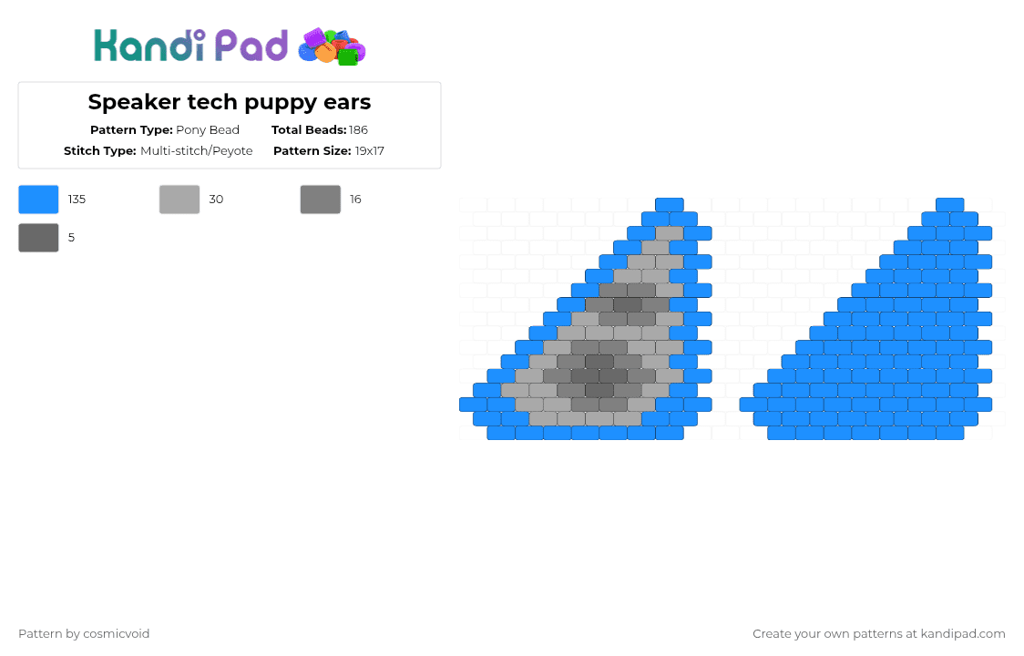 Speaker tech puppy ears - Pony Bead Pattern by cosmicvoid on Kandi Pad - light blue,puppy ears,ears