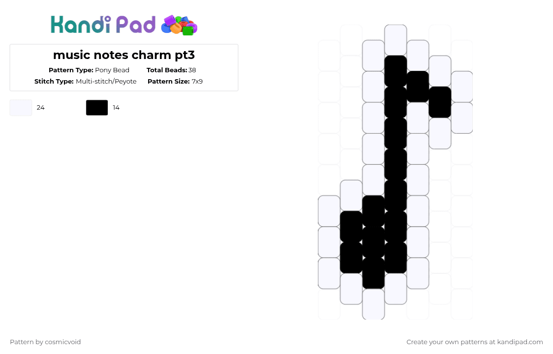 music notes charm pt3 - Pony Bead Pattern by cosmicvoid on Kandi Pad - black,white