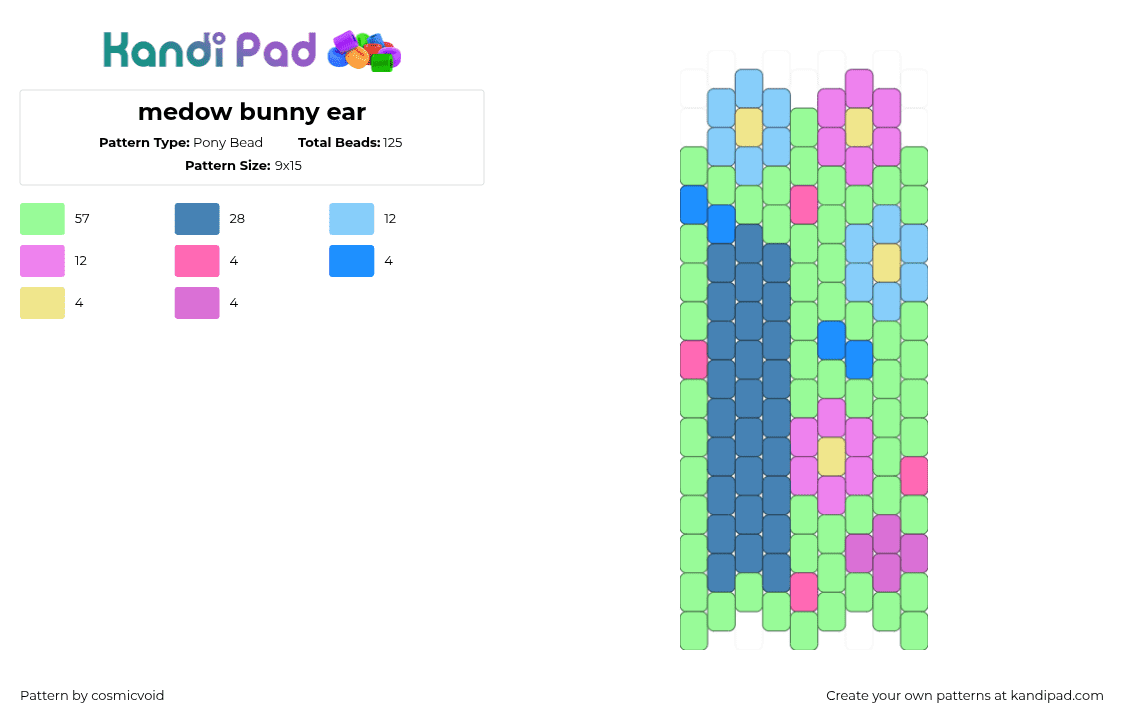 medow bunny ear - Pony Bead Pattern by cosmicvoid on Kandi Pad - teal,blue