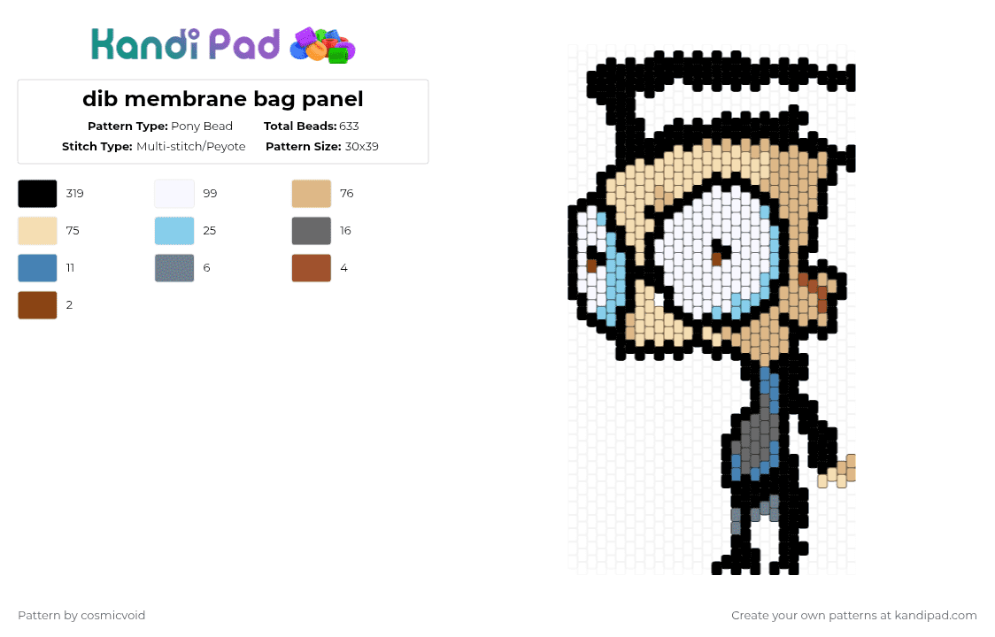 dib membrane bag panel - Pony Bead Pattern by cosmicvoid on Kandi Pad - black,beige,invader zim,dib,dib membrane