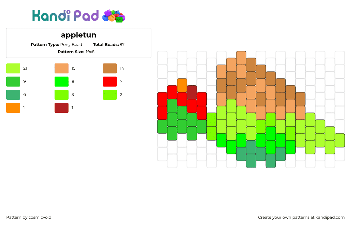 appletun - Pony Bead Pattern by cosmicvoid on Kandi Pad - appletun,pokemon,character,gaming,green,tan