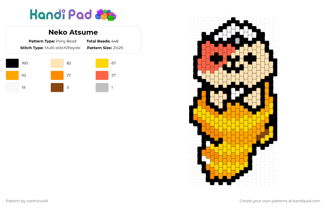 Neko Atsume - Pony Bead Pattern by cosmicvoid on Kandi Pad - yellow,orange,beige