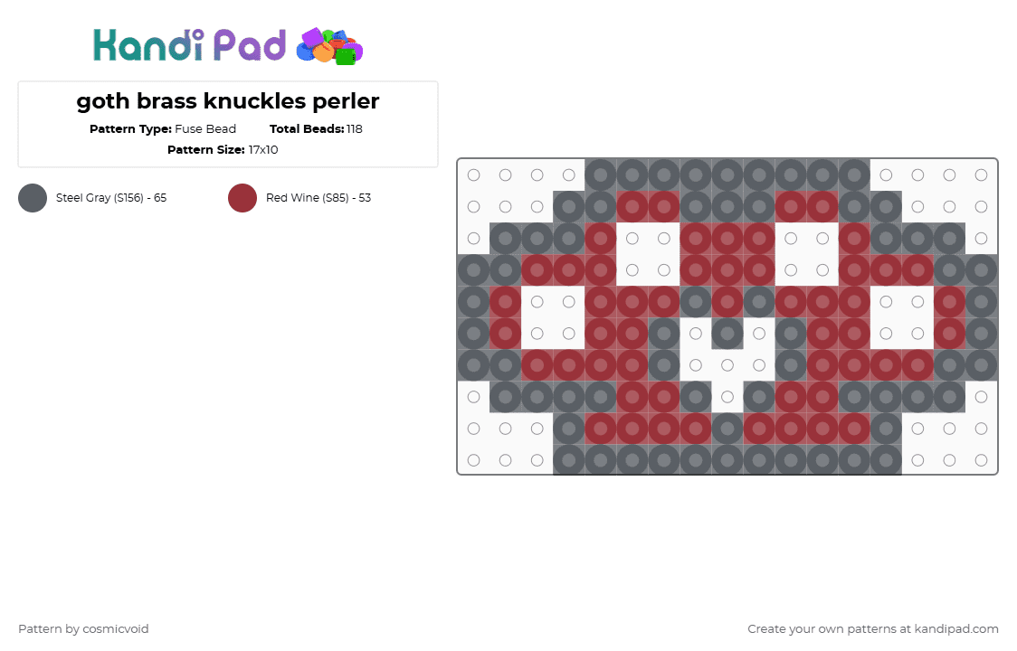 goth brass knuckles perler - Fuse Bead Pattern by cosmicvoid on Kandi Pad - gray,red