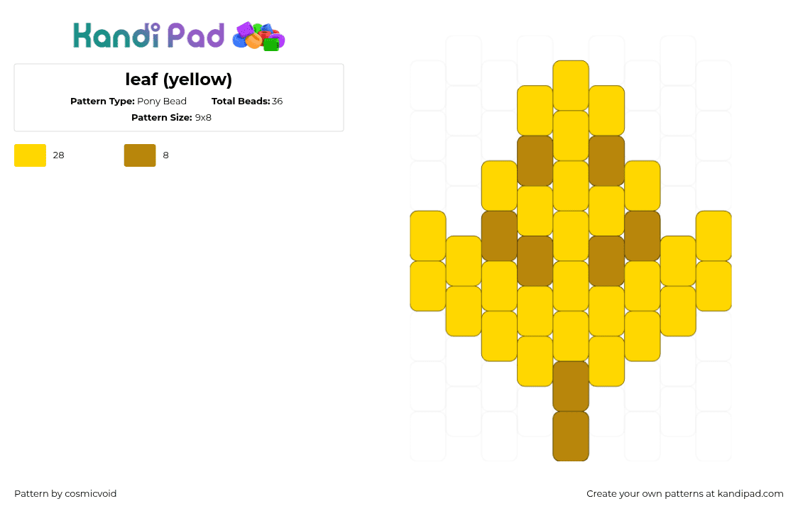 leaf (yellow) - Pony Bead Pattern by cosmicvoid on Kandi Pad - leaf,fall,autumn,nature,charm,yellow