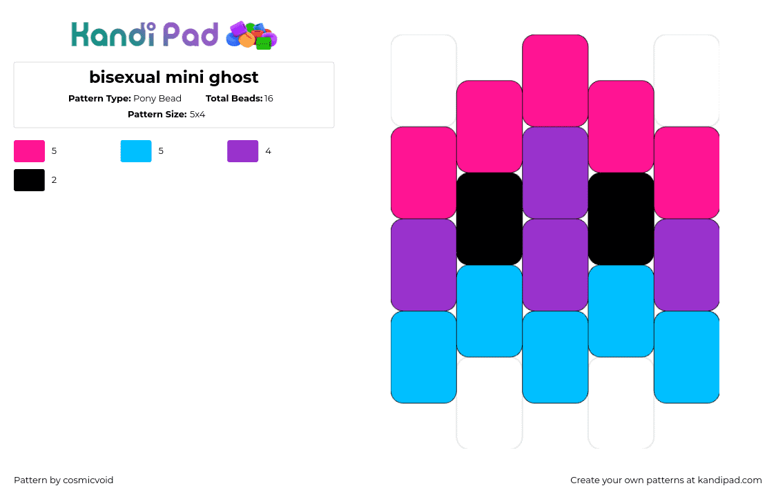 bisexual mini ghost - Pony Bead Pattern by cosmicvoid on Kandi Pad - ghost,bisexual,pride,cute,simple,pink,purple,light blue