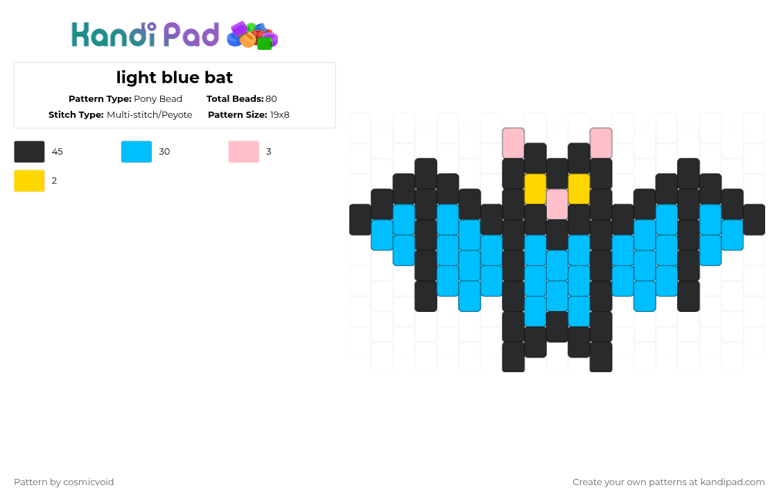light blue bat - Pony Bead Pattern by cosmicvoid on Kandi Pad - black,light blue