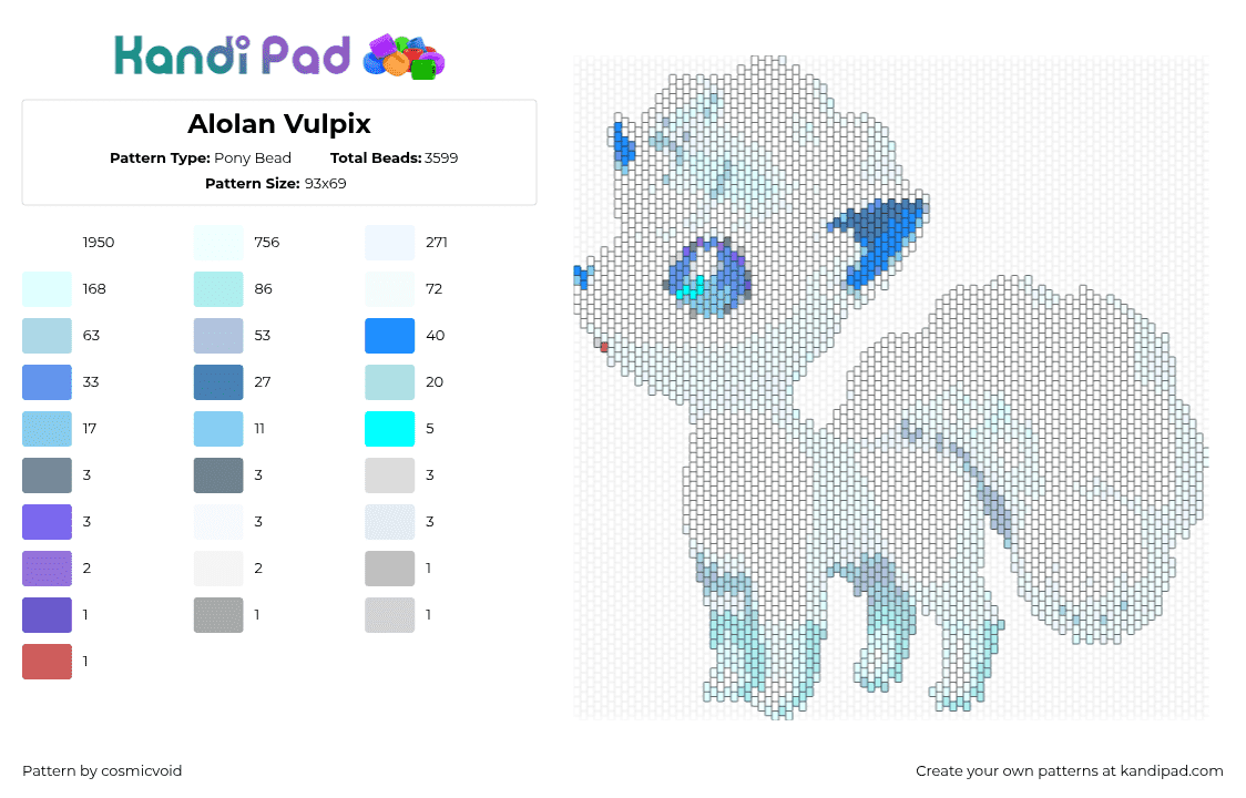 Alolan Vulpix - Pony Bead Pattern by cosmicvoid on Kandi Pad - 