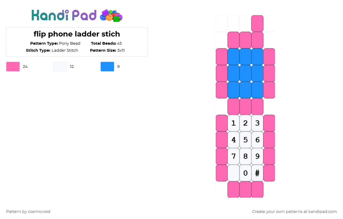 flip phone ladder stich - Pony Bead Pattern by cosmicvoid on Kandi Pad - pink,light blue
