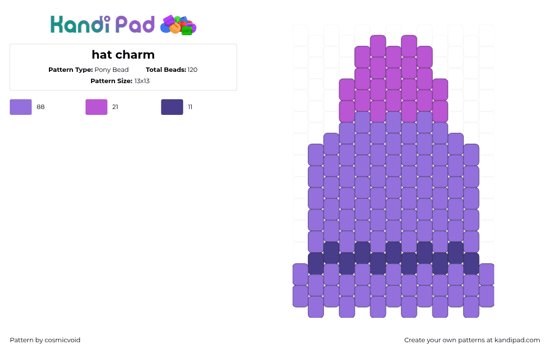 hat charm - Pony Bead Pattern by cosmicvoid on Kandi Pad - hat,toque,winter,clothing,charm,purple