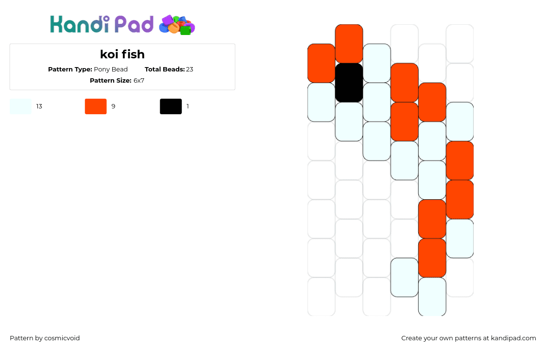 koi fish - Pony Bead Pattern by cosmicvoid on Kandi Pad - koi,fish,animal,simple,charm,white,orange